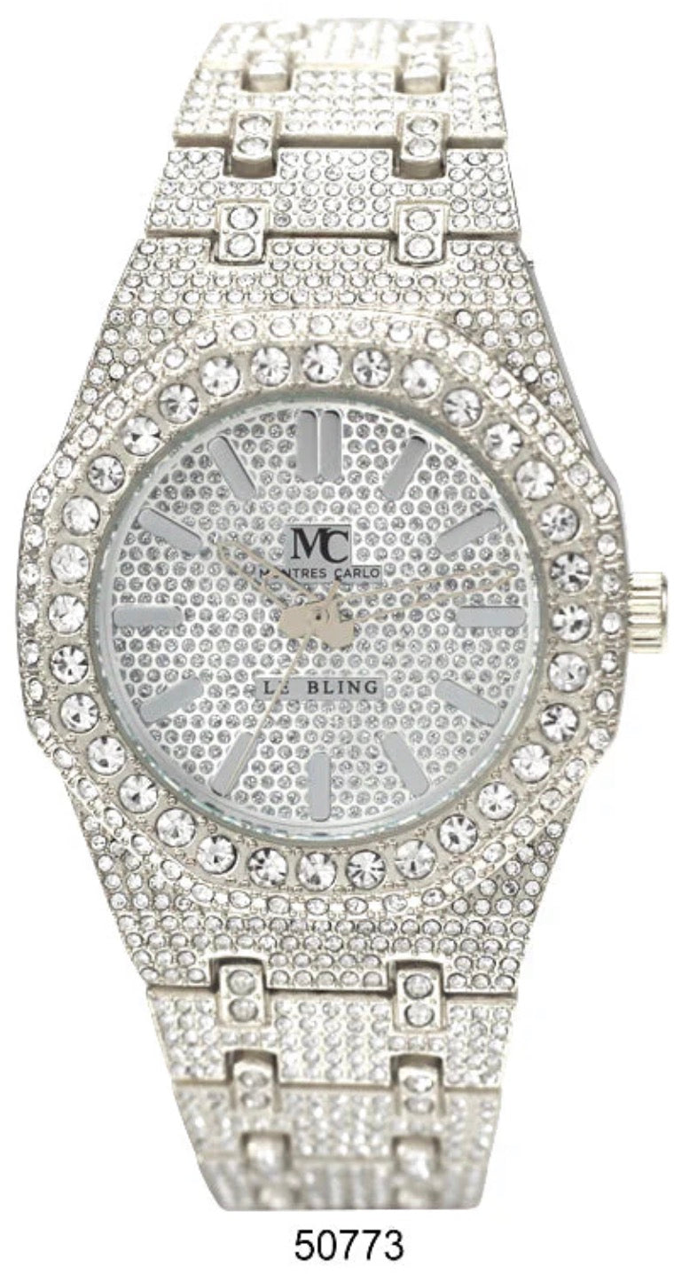 Montres Carlo Iced Out Metal Band Watch (50773)