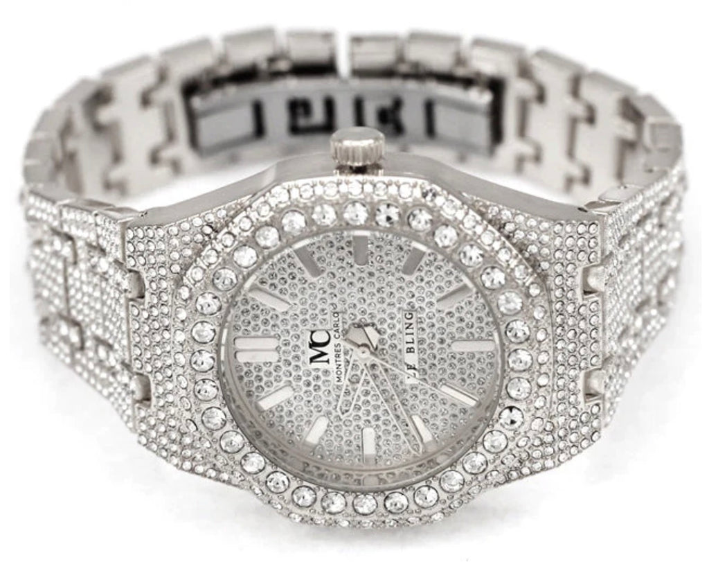 Montres Carlo Iced Out Metal Band Watch (50773)